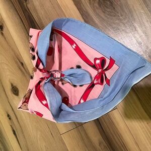 Bear bow heart cotton scarf kerchief glass ball detail blue pink USA coquette